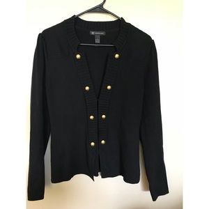 Black sweater with gold buttons